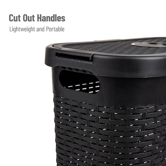 Mind Reader 40L Hamper Laundry Basket with Cutout Handles, 3-Pack, Black